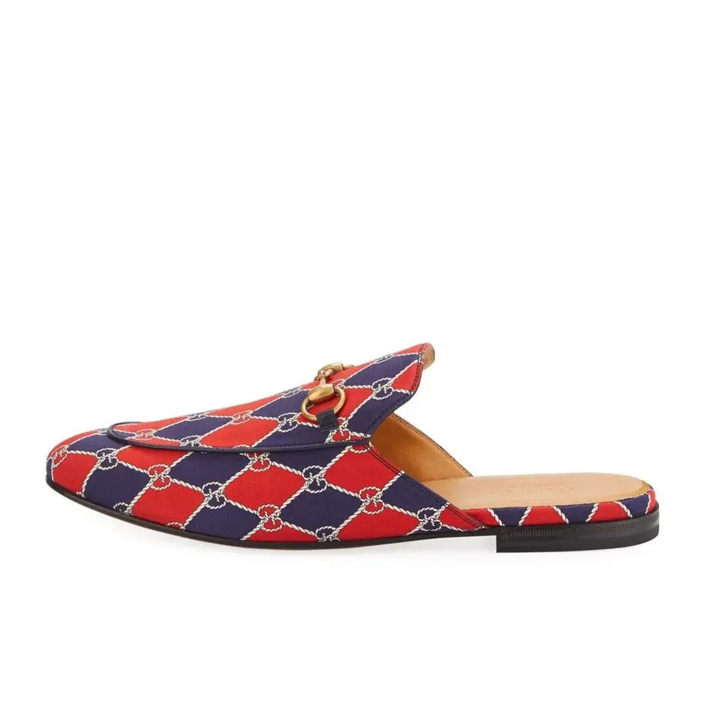 NIB Gucci Princetown Rhombus Chain-Print Horsebit Mules Size 5.5EU/6.5US $790.00
